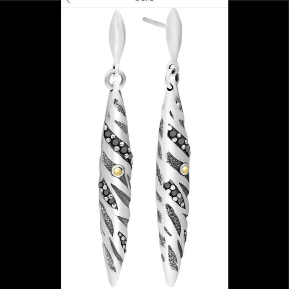 DEVATA Sterling Silver & 18K Gold‎ Black Spinel Animal Print Drop Earrings, NWT - Picture 4 of 16